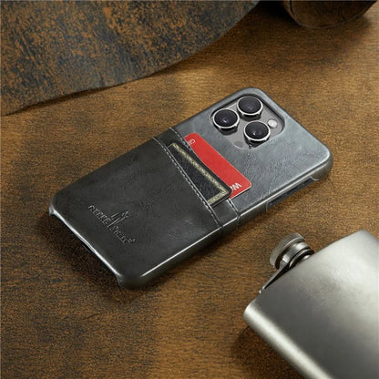 FIERRE SHANN For iPhone 16 Pro Case Waxy PU Leather+PC Card Holder Phone Cover