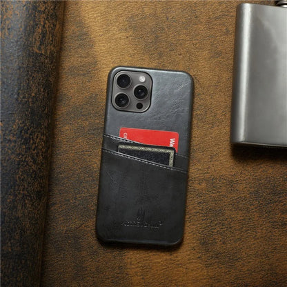 FIERRE SHANN For iPhone 16 Pro Case Waxy PU Leather+PC Card Holder Phone Cover