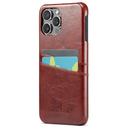 FIERRE SHANN For iPhone 16 Pro Case Waxy PU Leather+PC Card Holder Phone Cover