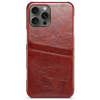 FIERRE SHANN For iPhone 16 Pro Case Waxy PU Leather+PC Card Holder Phone Cover