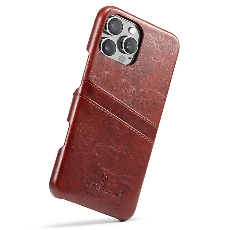 FIERRE SHANN For iPhone 16 Pro Case Waxy PU Leather+PC Card Holder Phone Cover