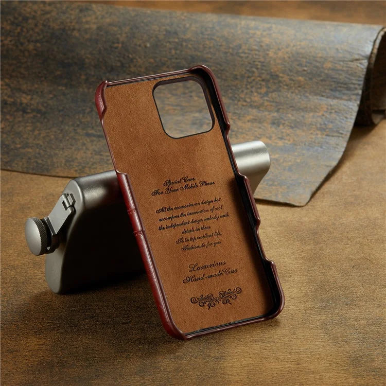 FIERRE SHANN For iPhone 16 Pro Case Waxy PU Leather+PC Card Holder Phone Cover