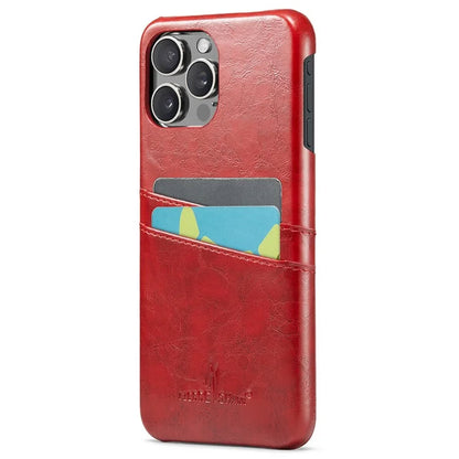 FIERRE SHANN For iPhone 16 Pro Case Waxy PU Leather+PC Card Holder Phone Cover