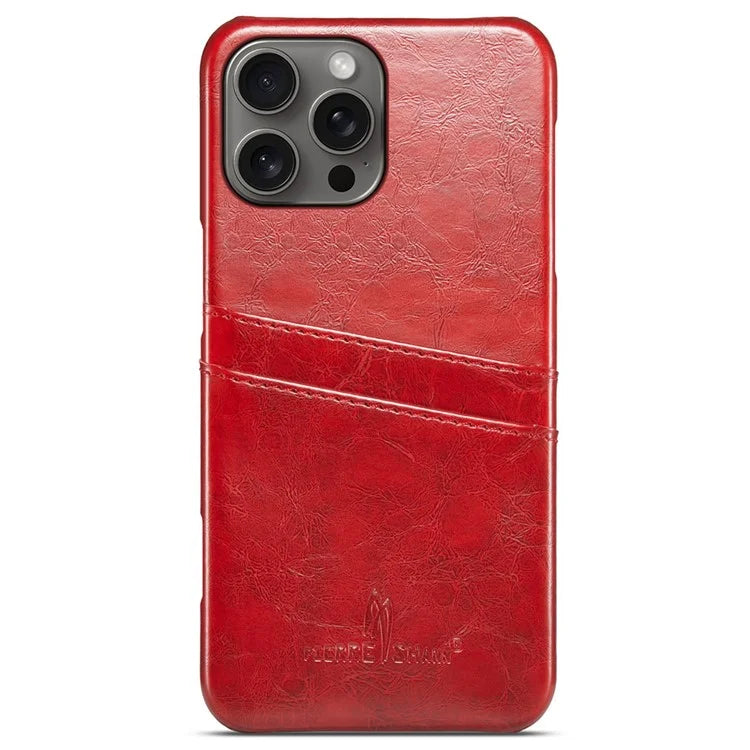 FIERRE SHANN For iPhone 16 Pro Case Waxy PU Leather+PC Card Holder Phone Cover