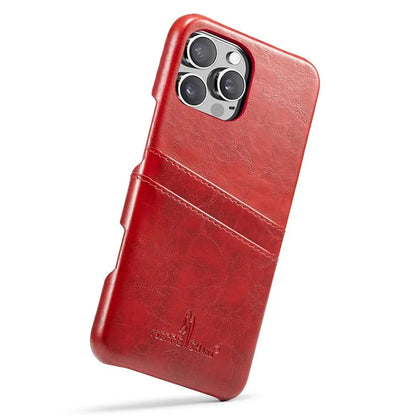 FIERRE SHANN For iPhone 16 Pro Case Waxy PU Leather+PC Card Holder Phone Cover