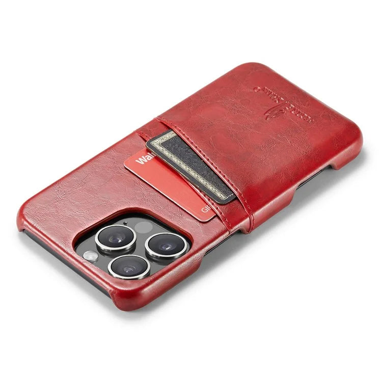 FIERRE SHANN For iPhone 16 Pro Case Waxy PU Leather+PC Card Holder Phone Cover