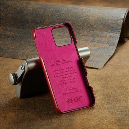 FIERRE SHANN For iPhone 16 Pro Case Waxy PU Leather+PC Card Holder Phone Cover