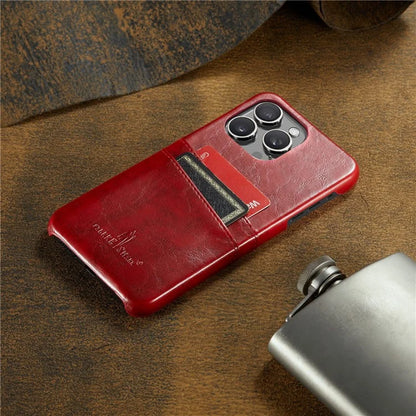 FIERRE SHANN For iPhone 16 Pro Case Waxy PU Leather+PC Card Holder Phone Cover