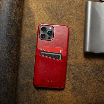 FIERRE SHANN For iPhone 16 Pro Case Waxy PU Leather+PC Card Holder Phone Cover