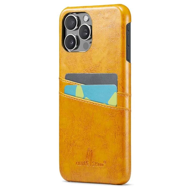 FIERRE SHANN For iPhone 16 Pro Case Waxy PU Leather+PC Card Holder Phone Cover