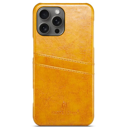 FIERRE SHANN For iPhone 16 Pro Case Waxy PU Leather+PC Card Holder Phone Cover