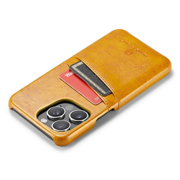 FIERRE SHANN For iPhone 16 Pro Case Waxy PU Leather+PC Card Holder Phone Cover