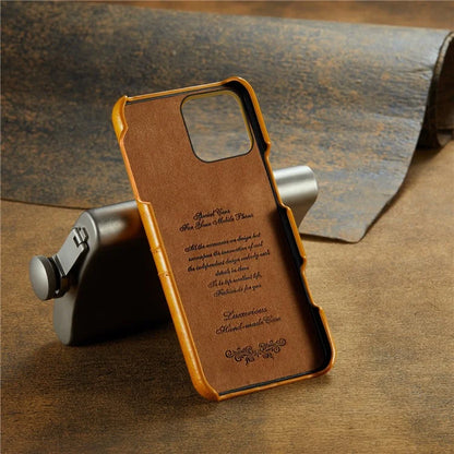 FIERRE SHANN For iPhone 16 Pro Case Waxy PU Leather+PC Card Holder Phone Cover