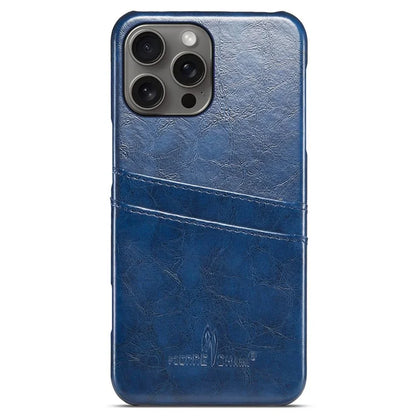 FIERRE SHANN For iPhone 16 Pro Case Waxy PU Leather+PC Card Holder Phone Cover