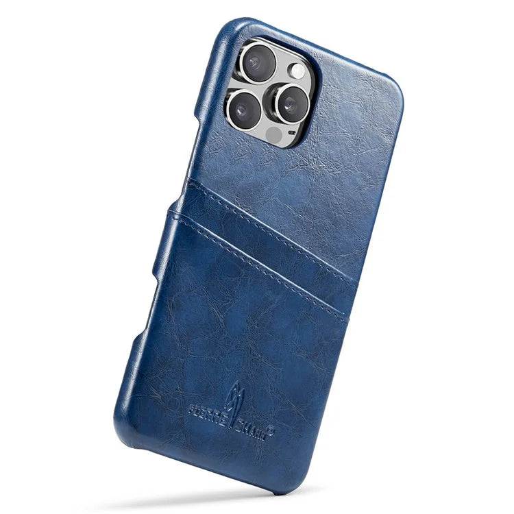 FIERRE SHANN For iPhone 16 Pro Case Waxy PU Leather+PC Card Holder Phone Cover