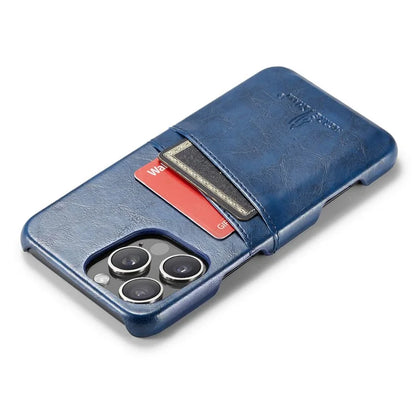FIERRE SHANN For iPhone 16 Pro Case Waxy PU Leather+PC Card Holder Phone Cover