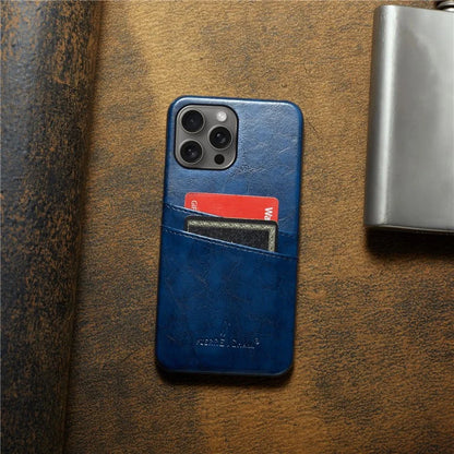 FIERRE SHANN For iPhone 16 Pro Case Waxy PU Leather+PC Card Holder Phone Cover
