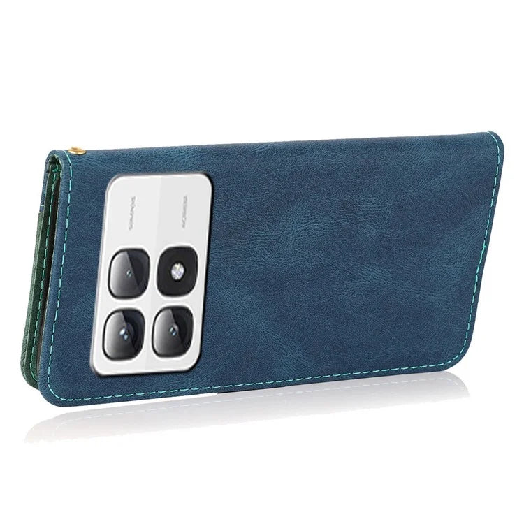 For Xiaomi 14T Pro Cover Color Splicing Wallet Stand Leather Phone Case with Wrist Strap