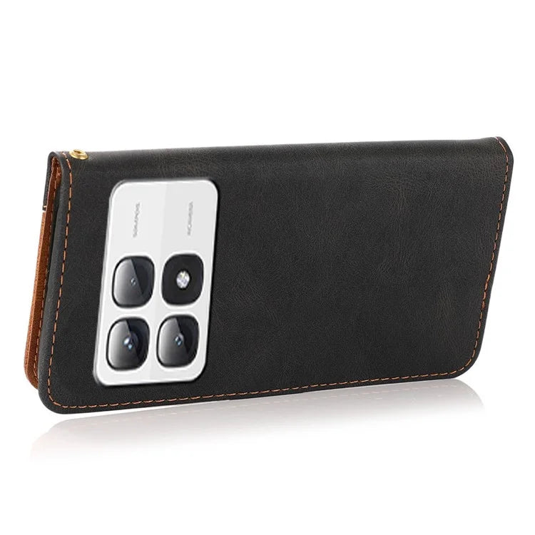 For Xiaomi 14T Pro Cover Color Splicing Wallet Stand Leather Phone Case with Wrist Strap
