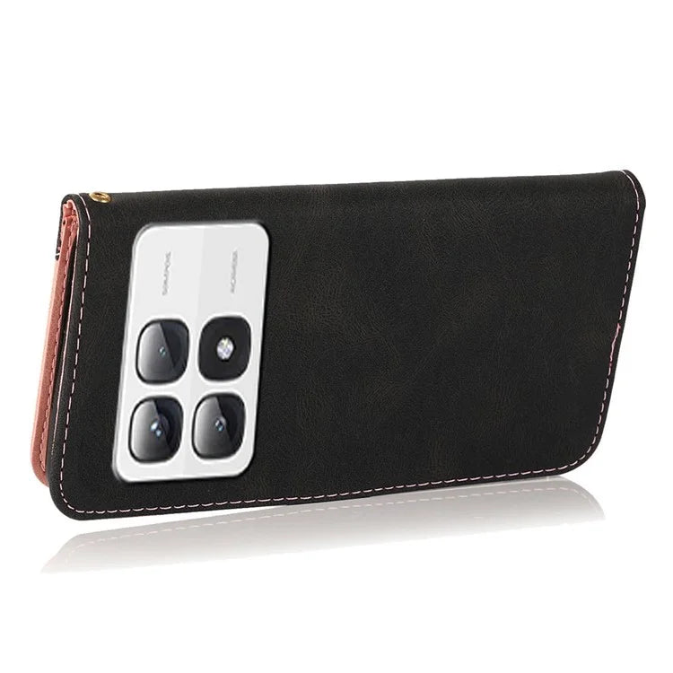 For Xiaomi 14T Pro Cover Color Splicing Wallet Stand Leather Phone Case with Wrist Strap