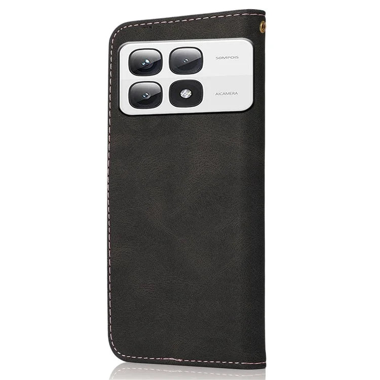 For Xiaomi 14T Pro Cover Color Splicing Wallet Stand Leather Phone Case with Wrist Strap