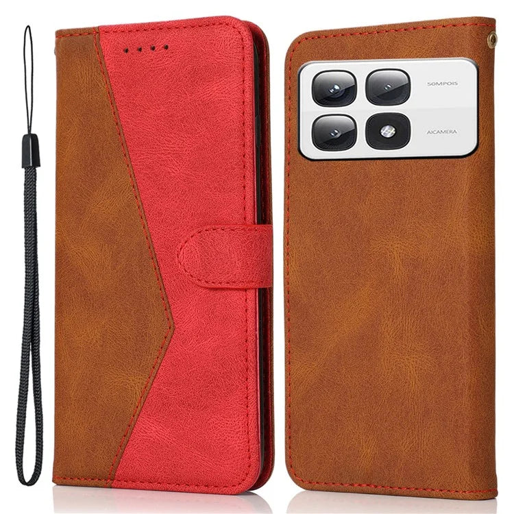 For Xiaomi 14T Pro Cover Color Splicing Wallet Stand Leather Phone Case with Wrist Strap