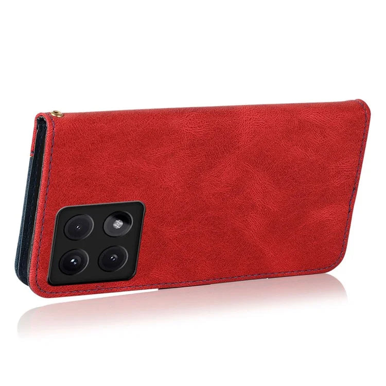 For Xiaomi 14T Cover Color Splicing Wallet Stand Leather Phone Case with Wrist Strap