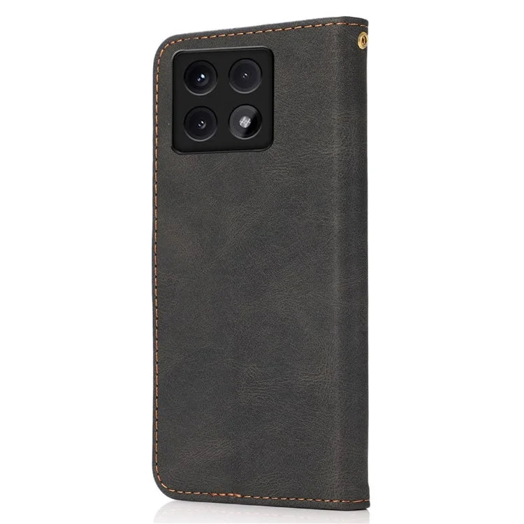 For Xiaomi 14T Cover Color Splicing Wallet Stand Leather Phone Case with Wrist Strap