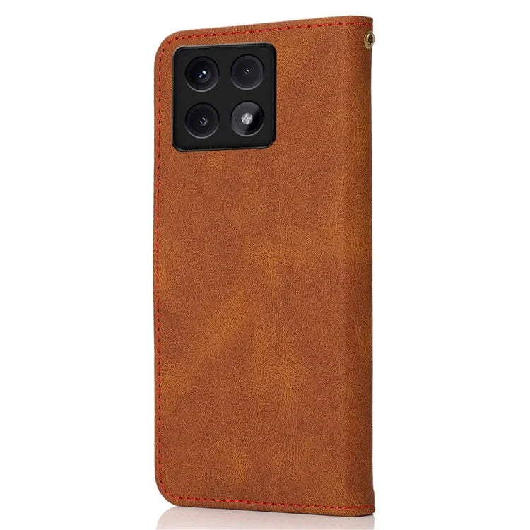 For Xiaomi 14T Cover Color Splicing Wallet Stand Leather Phone Case with Wrist Strap