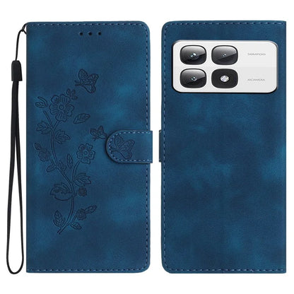 For Xiaomi 14T Pro Case Leather Imprinted Flower Phone Cover Wallet with Wrist Strap
