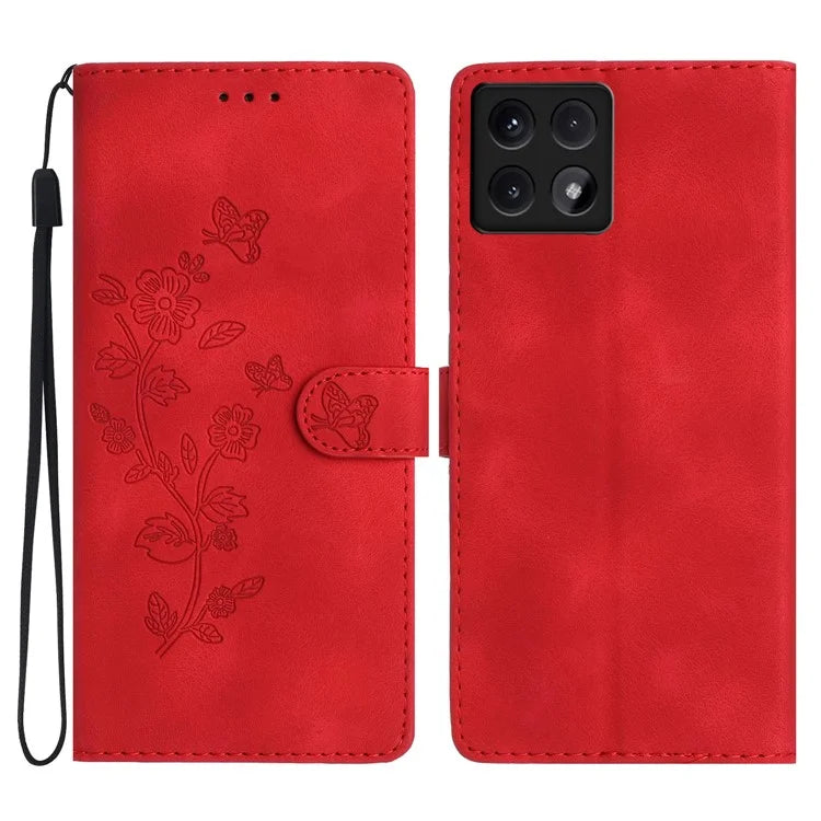 For Xiaomi 14T Case Leather Imprinted Flower Phone Cover Wallet with Wrist Strap
