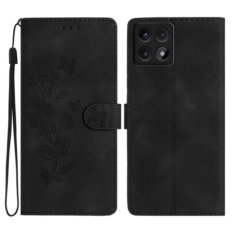 For Xiaomi 14T Case Leather Imprinted Flower Phone Cover Wallet with Wrist Strap