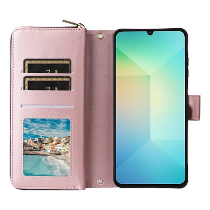 R20 For Samsung Galaxy A06 Case Zipper Pocket PU Leather Cover with 9 Card Slots