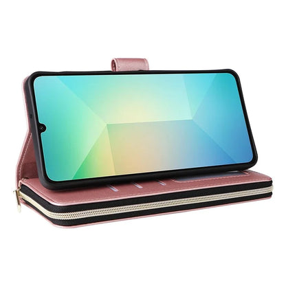 R20 For Samsung Galaxy A06 Case Zipper Pocket PU Leather Cover with 9 Card Slots