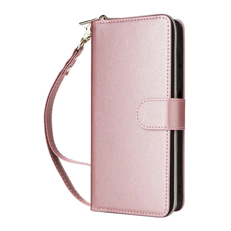 R20 For Samsung Galaxy A06 Case Zipper Pocket PU Leather Cover with 9 Card Slots