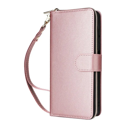 R20 For Samsung Galaxy A06 Case Zipper Pocket PU Leather Cover with 9 Card Slots
