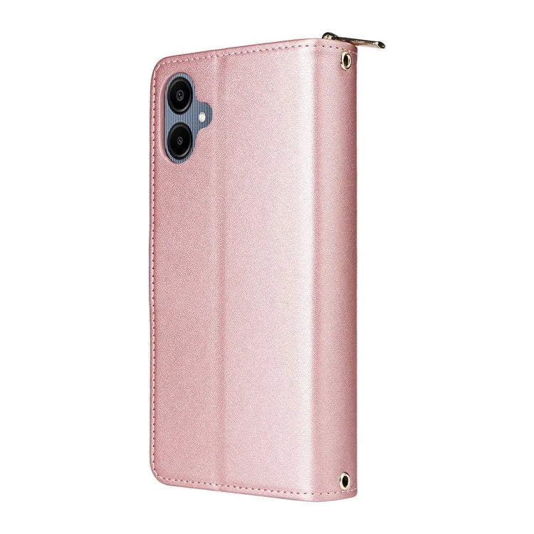 R20 For Samsung Galaxy A06 Case Zipper Pocket PU Leather Cover with 9 Card Slots