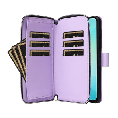 R20 For Samsung Galaxy A06 Case Zipper Pocket PU Leather Cover with 9 Card Slots