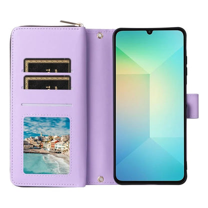R20 For Samsung Galaxy A06 Case Zipper Pocket PU Leather Cover with 9 Card Slots