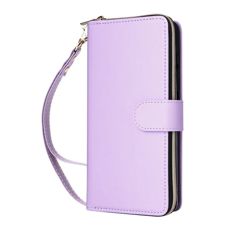 R20 For Samsung Galaxy A06 Case Zipper Pocket PU Leather Cover with 9 Card Slots