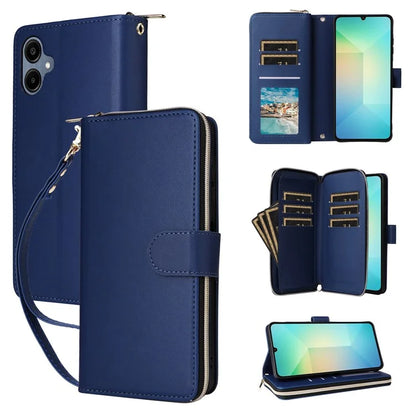 R20 For Samsung Galaxy A06 Case Zipper Pocket PU Leather Cover with 9 Card Slots