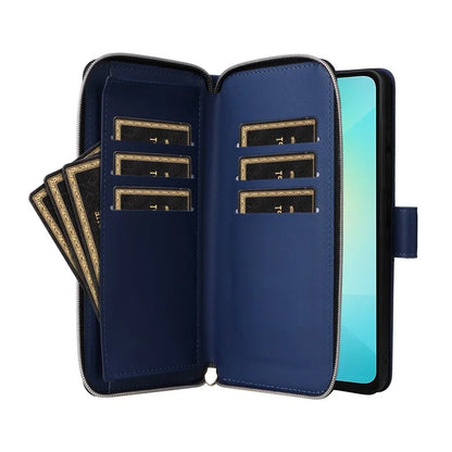R20 For Samsung Galaxy A06 Case Zipper Pocket PU Leather Cover with 9 Card Slots
