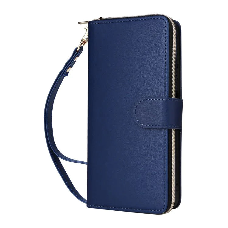 R20 For Samsung Galaxy A06 Case Zipper Pocket PU Leather Cover with 9 Card Slots