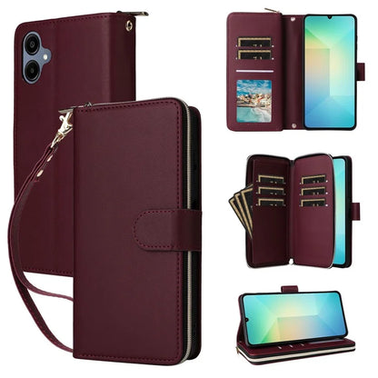 R20 For Samsung Galaxy A06 Case Zipper Pocket PU Leather Cover with 9 Card Slots