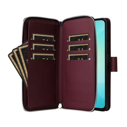 R20 For Samsung Galaxy A06 Case Zipper Pocket PU Leather Cover with 9 Card Slots