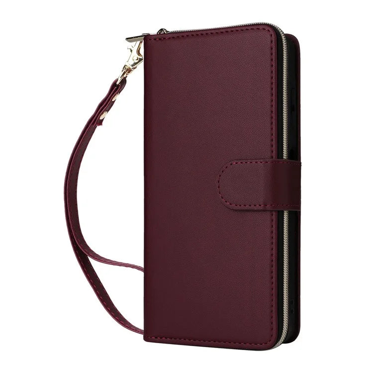 R20 For Samsung Galaxy A06 Case Zipper Pocket PU Leather Cover with 9 Card Slots