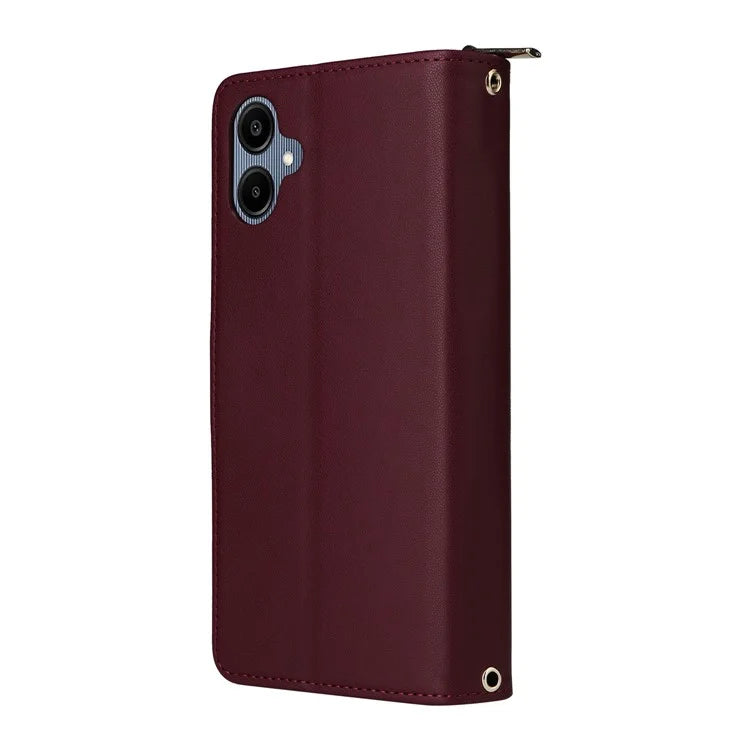 R20 For Samsung Galaxy A06 Case Zipper Pocket PU Leather Cover with 9 Card Slots