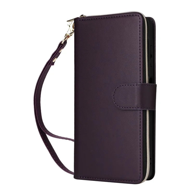 R20 For Samsung Galaxy A06 Case Zipper Pocket PU Leather Cover with 9 Card Slots