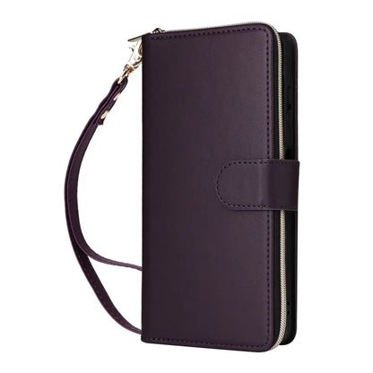 R20 For Samsung Galaxy A06 Case Zipper Pocket PU Leather Cover with 9 Card Slots