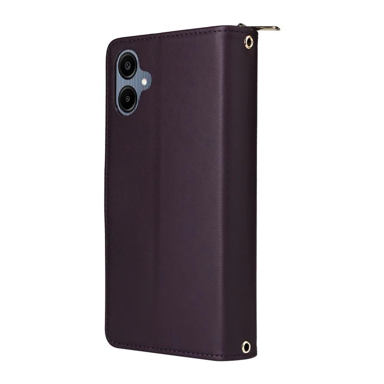 R20 For Samsung Galaxy A06 Case Zipper Pocket PU Leather Cover with 9 Card Slots